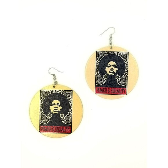 Angela Davis Wood Earrings - Picture 1 of 1